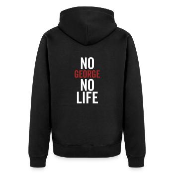 Kein George Kein Leben - Unisex Premium Bio Zip Hoodie - Schwarz - Hinten - Nico (187cm)