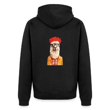 Hipster lama #lama - Unisex Premium Organic Zip Hoodie - black - Back - Nico (187cm)