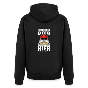 Lustiger Spruch Eishockey Bier darum bin ich hier - Unisex Premium Bio Zip Hoodie - Schwarz - Hinten - Nico (187cm)