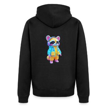 Waschbär mit Kopfhörern - Unisex Premium Bio Zip Hoodie - Schwarz - Hinten - Nico (187cm)