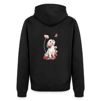 Shih Tzu und Schmetterling - Unisex Premium Bio Zip Hoodie - Schwarz - Hinten - Nico (187cm)