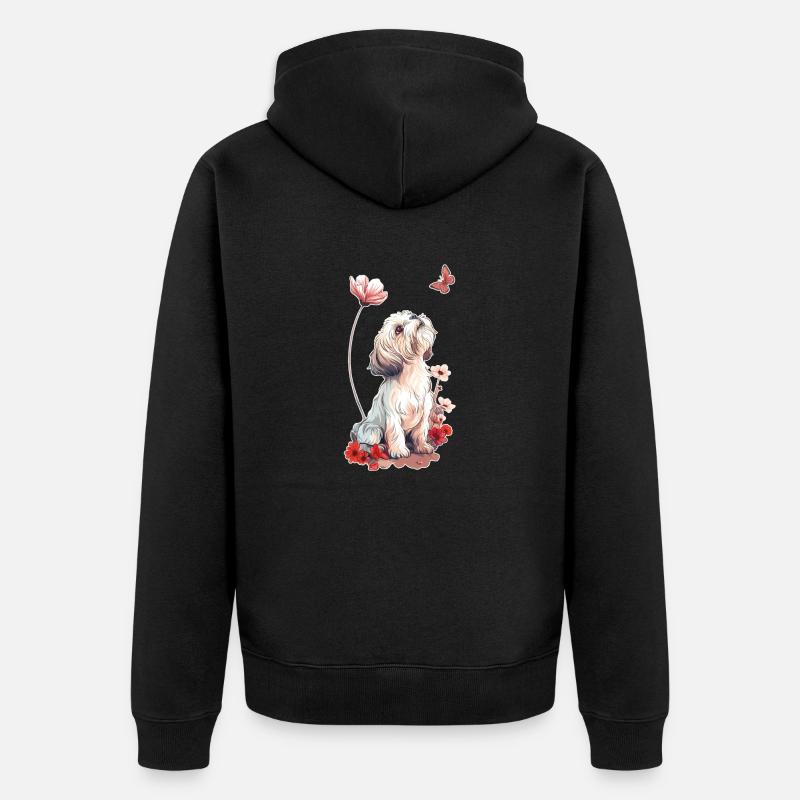 Shih Tzu et papillon - Veste à capuche bio Premium Unisexe - noir