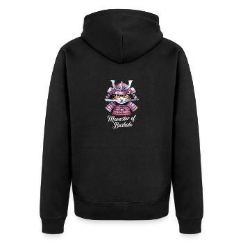 Aquarell Samurai Katze - Unisex Premium Bio Zip Hoodie - Schwarz - Hinten - Nico (187cm)