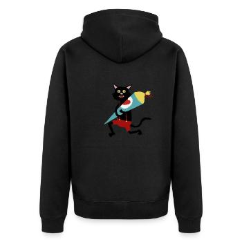 Katze_Schultüte - Unisex Premium Bio Zip Hoodie - Schwarz - Hinten - Nico (187cm)