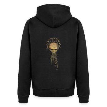 Schädel 6 GOLD - Unisex Premium Bio Zip Hoodie - Schwarz - Hinten - Nico (187cm)