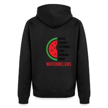 Denken Sie an tropische Sommerfrüchte mit - Unisex Premium Bio Zip Hoodie - Schwarz - Hinten - Nico (187cm)
