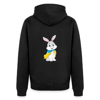 Un mignon lapin souriant porte un drapeau ukrainien - Veste à capuche bio Premium Unisexe - noir - Dos - Nico (187cm)