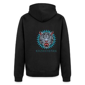Kasachstan Herkunft Kasach Schneeleopard - Unisex Premium Bio Zip Hoodie - Schwarz - Hinten - Nico (187cm)