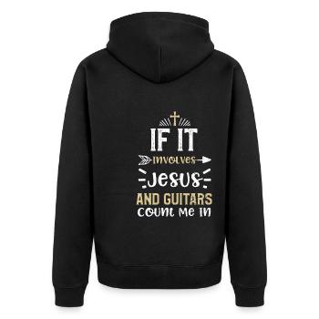 If It Involves Jesus And Guitars... - Unisex Premium Bio Zip Hoodie - Schwarz - Hinten - Nico (187cm)