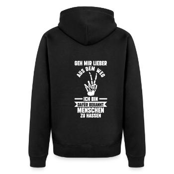 Geh Mir Lieber Aus Dem Weg Ich Hasse Menschen Katz - Unisex Premium Bio Zip Hoodie - Schwarz - Hinten - Nico (187cm)