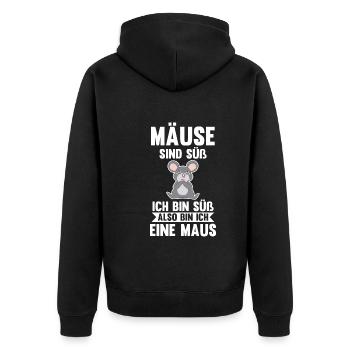 Mäuse sind süß ich bin süß also bin ich ein Mäuse - Unisex Premium Bio Zip Hoodie - Schwarz - Hinten - Nico (187cm)