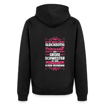 Geschwister Schwestern Schwester - Unisex Premium Bio Zip Hoodie - Schwarz - Hinten - Nico (187cm)