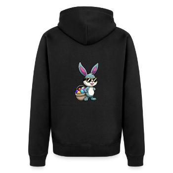 Happy Easter - Osterhase - Osterei - Geschenk - Unisex Premium Bio Zip Hoodie - Schwarz - Hinten - Nico (187cm)