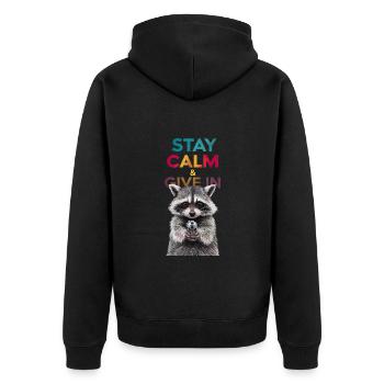 Meme Waschbär - Unisex Premium Bio Zip Hoodie - Schwarz - Hinten - Nico (187cm)
