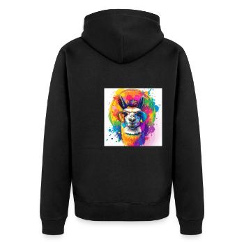 Lama,graffiti ,malerei , bunt - Unisex Premium Bio Zip Hoodie - Schwarz - Hinten - Nico (187cm)