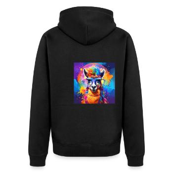 Lama,graffiti ,malerei , bunt - Unisex Premium Bio Zip Hoodie - Schwarz - Hinten - Nico (187cm)
