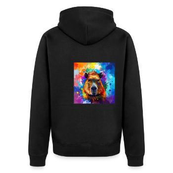 Capybara, wasserschwein,graffiti ,malerei , bunt - Unisex Premium Bio Zip Hoodie - Schwarz - Hinten - Nico (187cm)