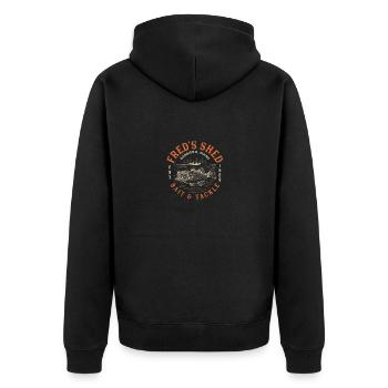 Fred's Shed | Bait & Tackle - Unisex Premium Organic Zip Hoodie - black - Back - Nico (187cm)