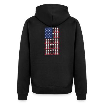 Vintage Flag > US Flag Made of Darts - Unisex Premium Bio Zip Hoodie - Schwarz - Hinten - Nico (187cm)