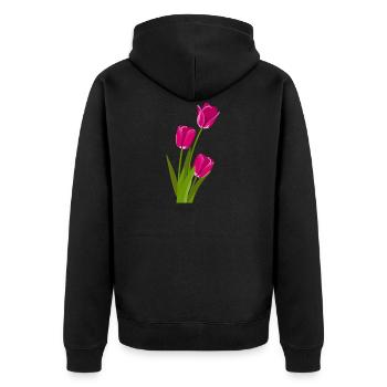 Tulpe Geschenk Geschenkidee - Unisex Premium Bio Zip Hoodie - Schwarz - Hinten - Nico (187cm)