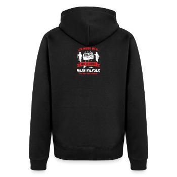 Feuerwehr Brandbekämpfung Geschenk · ich muss weg - Unisex Premium Bio Zip Hoodie - Schwarz - Hinten - Nico (187cm)