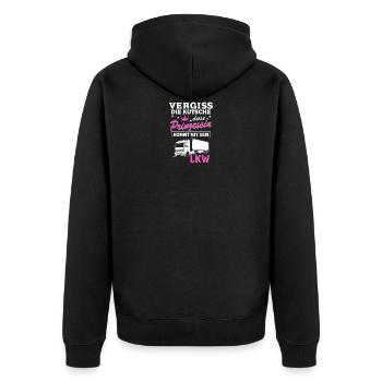 Lastwagen LKW-Fahrerin Frau Geschenk · Prinzessin - Unisex Premium Bio Zip Hoodie - Schwarz - Hinten - Nico (187cm)