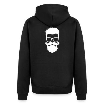 Hipster mit Bart und Haare Vollbart Schnurrbart - Unisex Premium Bio Zip Hoodie - Schwarz - Hinten - Nico (187cm)