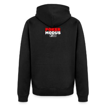 Poker Modus an - Unisex Premium Bio Zip Hoodie - Schwarz - Hinten - Nico (187cm)