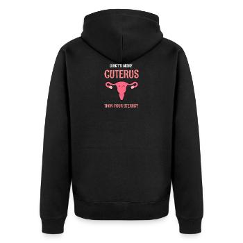 Cuterus Obgyn or Midwife Gift - Unisex Premium Organic Zip Hoodie - black - Back - Nico (187cm)