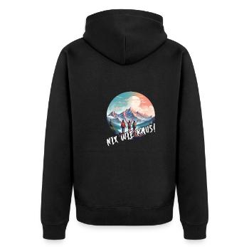 Nix wie raus Familie steht auf dem Berg - Unisex Premium Bio Zip Hoodie - Schwarz - Hinten - Nico (187cm)