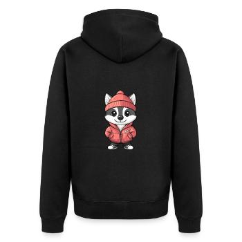 Husky Hund Winter - Unisex Premium Bio Zip Hoodie - Schwarz - Hinten - Nico (187cm)