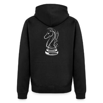 Schach Pferd Zeichnung SKizze Schachspieler Logo - Unisex Premium Bio Zip Hoodie - Schwarz - Hinten - Nico (187cm)