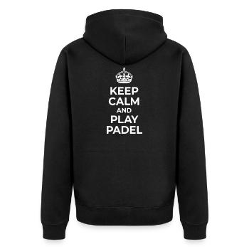 Bewahren Sie Ruhe und spielen Sie Padel - Unisex Premium Bio Zip Hoodie - Schwarz - Hinten - Nico (187cm)
