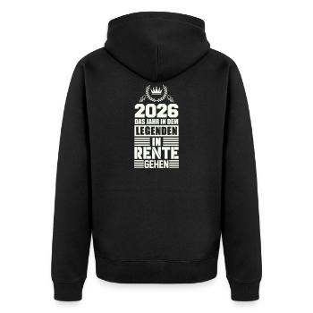 Legenden gehen 2026 in Rente - Unisex Premium Bio Zip Hoodie - Schwarz - Hinten - Nico (187cm)