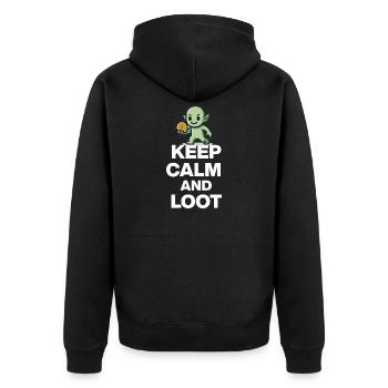 KEEP CALM AND LOOT, GOBLIN GOLD! GAMER NERD PARTY - Unisex Premium Organic Zip Hoodie - black - Back - Nico (187cm)