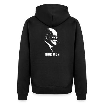 Schwarzweiß-Porträt von Sigmund Freud mit Pfeife - Unisex Premium Bio Zip Hoodie - Schwarz - Hinten - Nico (187cm)