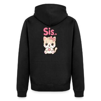 Katzen Sis Herzchen Kawaii - Unisex Premium Bio Zip Hoodie - Schwarz - Hinten - Nico (187cm)