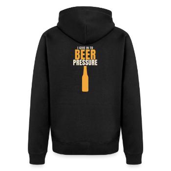 I Give In To Beer Pressure lustiger Spruch - Unisex Premium Bio Zip Hoodie - Schwarz - Hinten - Nico (187cm)