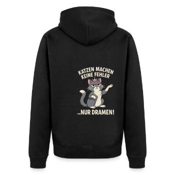 Katze macht Drama kein Fehler Design - Unisex Premium Bio Zip Hoodie - Schwarz - Hinten - Nico (187cm)