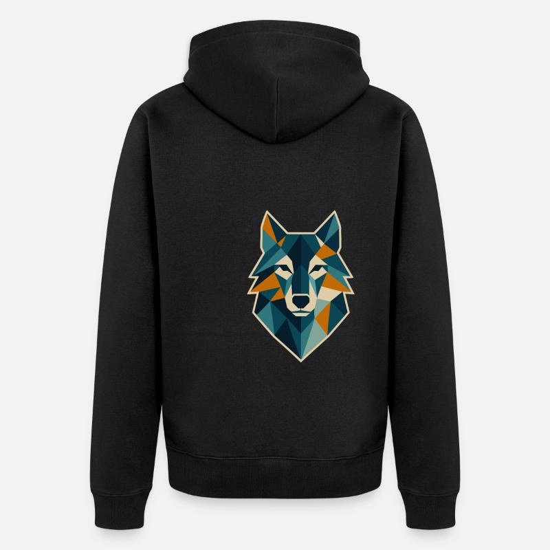 Tête de loup géométrique style polygone - Veste à capuche bio Premium Unisexe - noir
