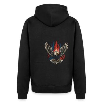 American - Flaming Eagle - Unisex Premium Organic Zip Hoodie - black - Back - Nico (187cm)
