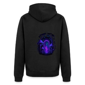 Psychedelischer Pilzwald - Magisches Portal - Unisex Premium Bio Zip Hoodie - Schwarz - Hinten - Nico (187cm)