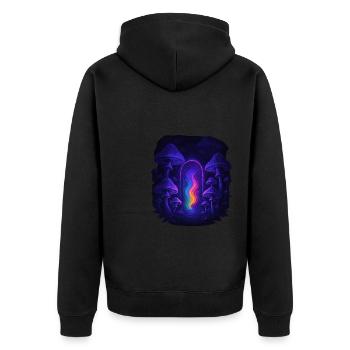 Magic Mushroom - Pilzwald Portal - Unisex Premium Bio Zip Hoodie - Schwarz - Hinten - Nico (187cm)
