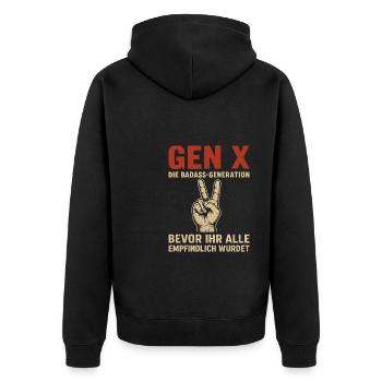 Gen X Die Badass-Generation Humor - Unisex Premium Bio Zip Hoodie - Schwarz - Hinten - Nico (187cm)