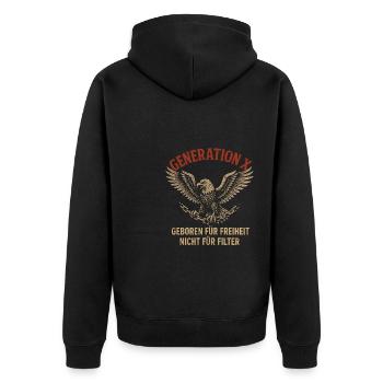 Generation X Freedom Eagle Motif - Unisex Premium Organic Zip Hoodie - black - Back - Nico (187cm)