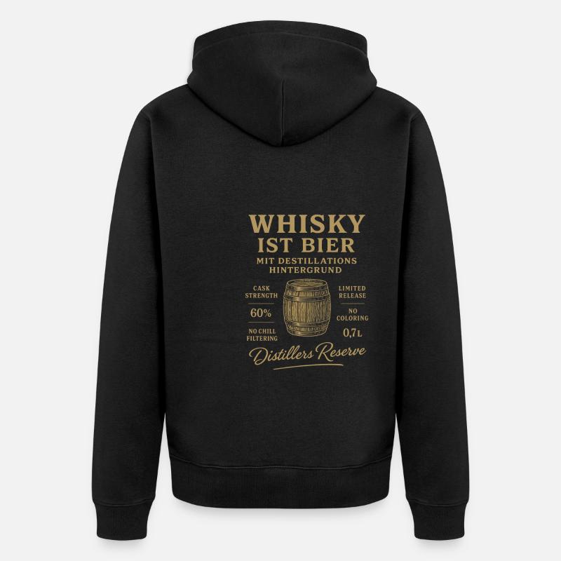 Le whisky est une bière avec un arrière-plan de distillation - Veste à capuche bio Premium Unisexe - noir