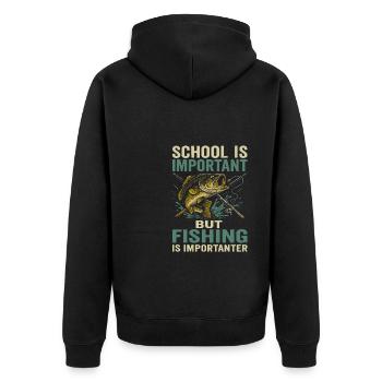 Schule Ist Wichtig Aber Angeln Ist Wichtiger - Unisex Premium Bio Zip Hoodie - Schwarz - Hinten - Nico (187cm)