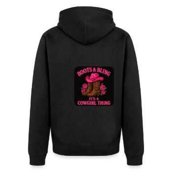 Cow girl: Boots & Bling – It's A Thing - Unisex Premium Organic Zip Hoodie - black - Back - Nico (187cm)