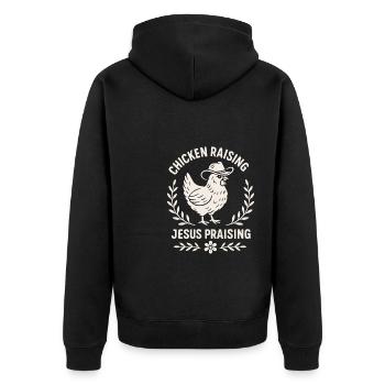 Hühner Haltend Jesus Lobend Cowboy Humor - Unisex Premium Bio Zip Hoodie - Schwarz - Hinten - Nico (187cm)