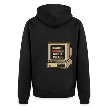 Loading Coffee Please Retro Computer - Unisex Premium Bio Zip Hoodie - Schwarz - Hinten - Nico (187cm)